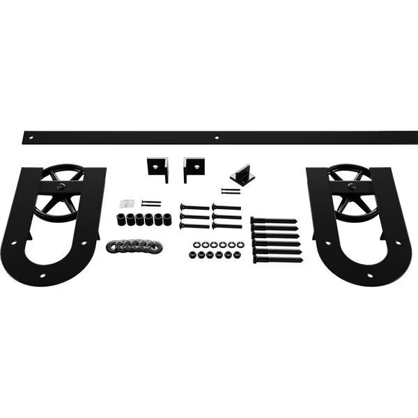 Premium Wagon Wheel Horseshoe Barn Door Hardware Set w/ 5' Track for 1 3/8